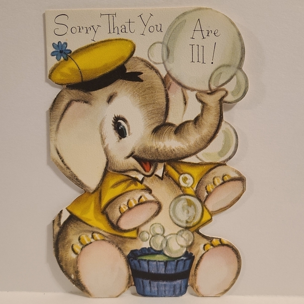 Vintage Elephant Bubble Bath Get Well Card - New with Envelope